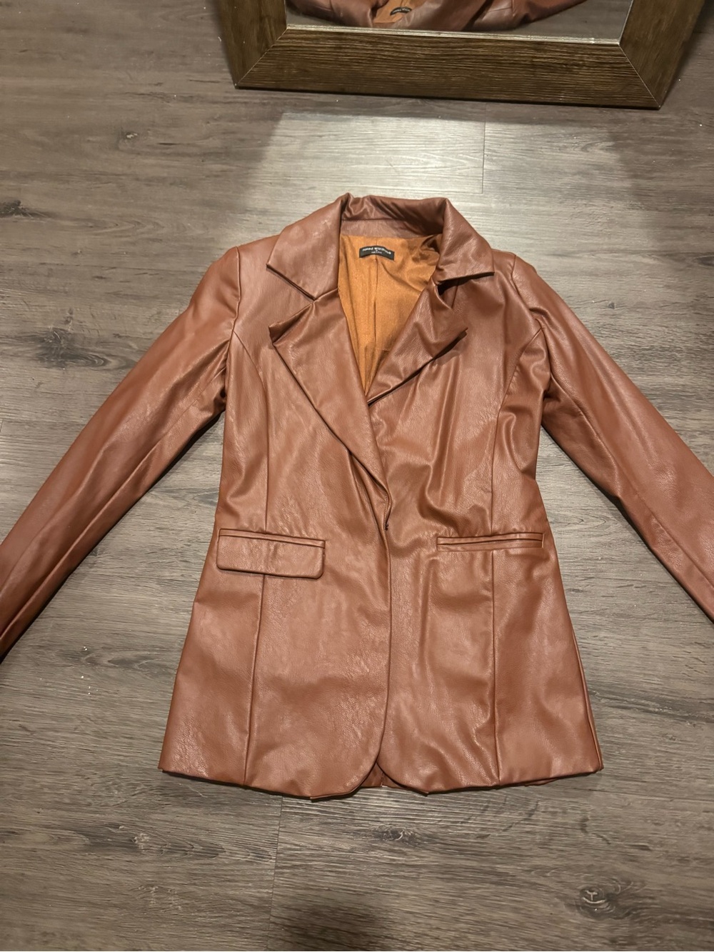 naked wardrobe Chestnut Brown Faux Leather Blazer size XS
